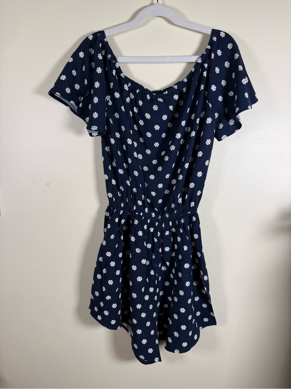 Abercrombie & Fitch Navy Floral Off Shoulder Romper Small Ruffle Sleeve - Picture 4 of 6